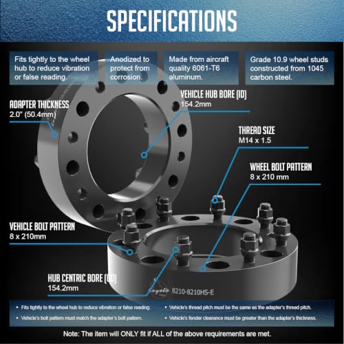 Wheel Accessories Parts 1 Pc Steel Wheel Spacers Adapters 8 on 210mm 8x210mm 2.00 Inch Thick 154.2mm Hub M14x1.5 Thread Stud Fits Chevrolet Silverado GMC Sierra 3500HD (Dually) - size: No Lip, style: 2.00" Steel (1 Pack)