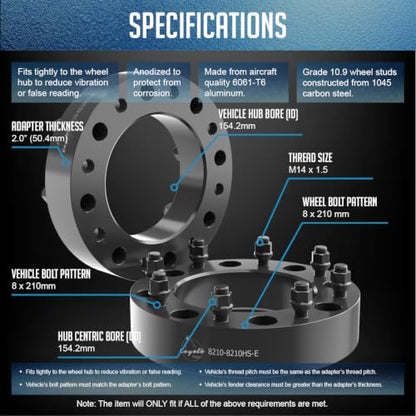 Wheel Accessories Parts 1 Pc Steel Wheel Spacers Adapters 8 on 210mm 8x210mm 2.00 Inch Thick 154.2mm Hub M14x1.5 Thread Stud Fits Chevrolet Silverado GMC Sierra 3500HD (Dually) - size: No Lip, style: 2.00" Steel (1 Pack)
