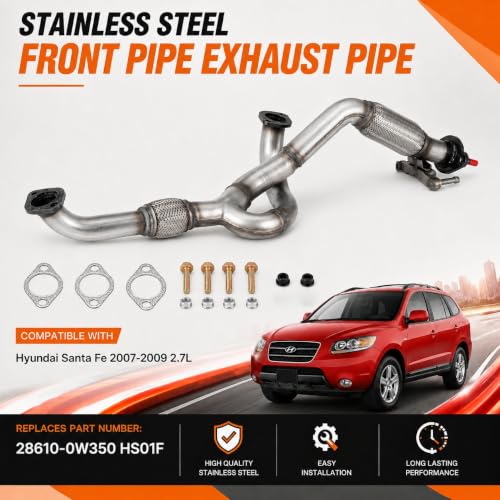 HS01F Flex Exhaust Pipe Direct Fit for Hyundai Santa Fe GLS 2007-2009 2.7L - size: 2007-2009 Hyundai Santa Fe