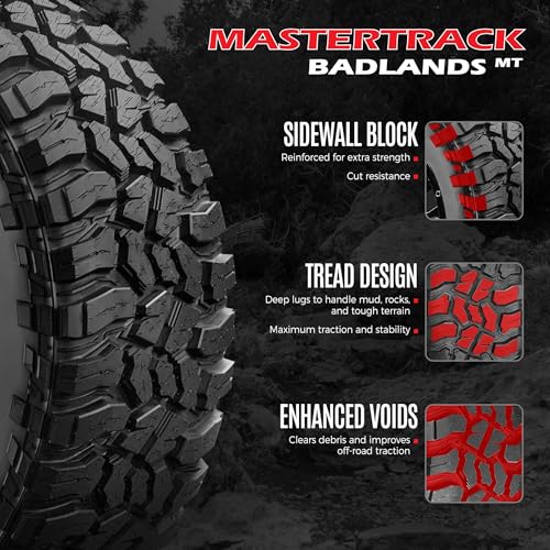 Set of 2 (TWO) Mastertrack Badlands M/T 33X12.50R22LT 109Q 10PR Tires - size: 33X12.50R22LT 10PR