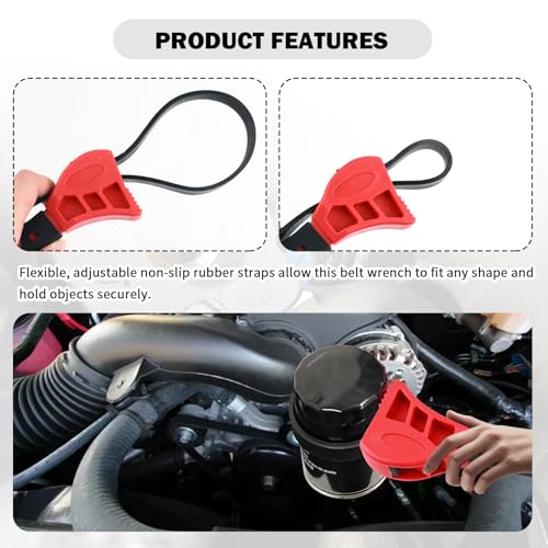 Rubber Strap Wrench Plumbing,2-Pack Oil Filter Wrench Includes 8" Large & 6" Small,Adjustable Strap Wrenches Heavy Duty for Oil Filter,Drain,Pipes,Sewer Cap And Nut Removal