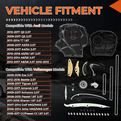 Engine Timing Chain Kit and Cover Gasket EA888 1.8&2.0L For Audi Q5 Volkswagen - size: EA888