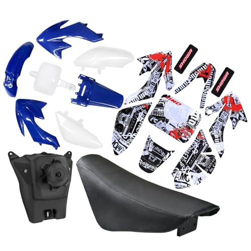 ABS Plastics Fender Fairing Body Work Kit with Graphics Decals & Seat and Gas Fuel Tank for CRF50F XR50R CRF XR 50 SSR Chinese SSR 110cc 125cc Dirt Pit Bike (Blue) - color: Blue