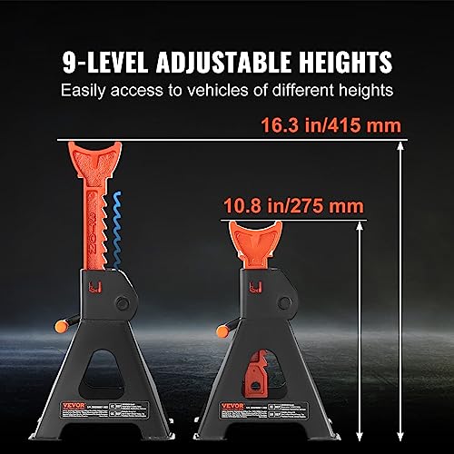 VEVOR Jack Stands, 3 Ton (6,000 lbs) Capacity Car Jack Stands, 10.8-16.3 inch Adjustable Height, for lifting SUV, Pickup Truck, Car and UTV/ATV, Red, 1 Pair - style: 3T Single Locking