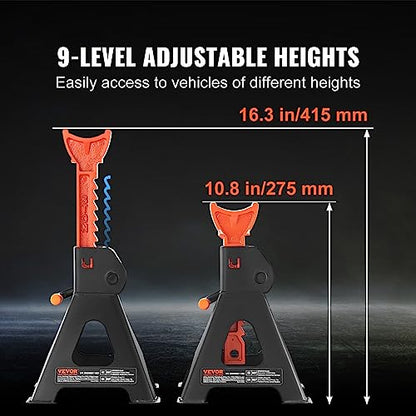 VEVOR Jack Stands, 3 Ton (6,000 lbs) Capacity Car Jack Stands, 10.8-16.3 inch Adjustable Height, for lifting SUV, Pickup Truck, Car and UTV/ATV, Red, 1 Pair - style: 3T Single Locking