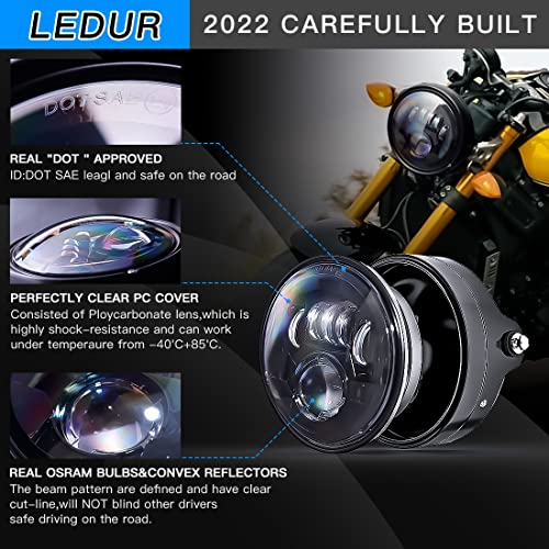 LEDUR 7 Inch LED Motorcycle Headlight with Housing Bucket, DOT Approved Round Hi/Lo Beam Headlamp, Fork Mount Brackets for 34-41mm Forks, Fit Cafe Racer Chopper Bobber Scrambler Street Tracker Bikes - size: C2 7In HI/LOW Motorcycle Headlight