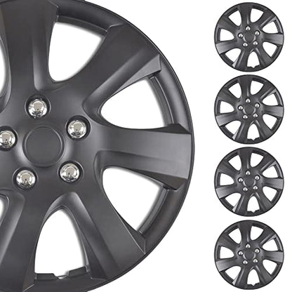 BDK Premium 16” Inch Rim Wheel Cover Hubcaps for Cars Trucks SUVs Vans - color: Black