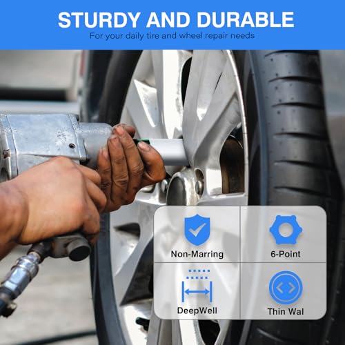 1/2" Drive Wheel Protector Impact Socket, Metric 15-17-19-21-22 mm (5 PCS) - size: 1/2" Color Impact Sockets 5pcs