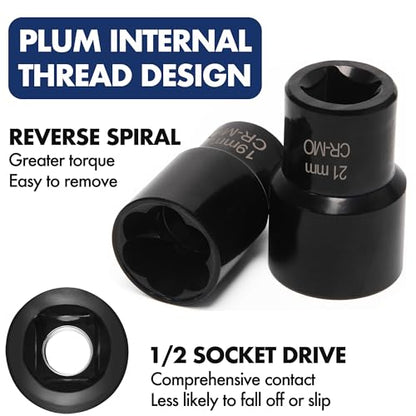 6 PCS Lug Nut Remover Socket Set Heavy Duty 1/2" Drive Wheel Lock Bolt Extractor Kit Large Size 17-22mm for Damaged, Stripped, Rounded Bolts and Fasteners, Cr-Mo Steel - size: 1/2"(17-22mm)