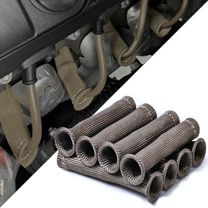 Titanium Spark Plug Wire Boots Heat Shield Sleeves 4000°F Heat Shield Cover Wrap for SBC BBC 350 454 LS1/LS2 Cars Trucks - color: Titanium