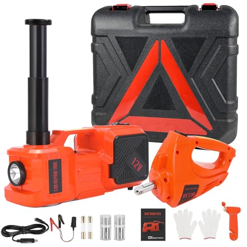 Electric Car Jack Kit 5 Ton 12V Hydraulic Floor Jack with Impact Wrench and Inflatable Pump for SUV Car Emergency Repair Tire Change Kit with LED Light - color: Orange With Wrench