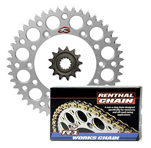 Renthal Grooved Front & Ultralight Rear Sprocket & R1 Works Chain Kit - 14/48 SILVER - Compatible with 1988 to 2008 Honda CR250R - size: 14/48 (Silver)