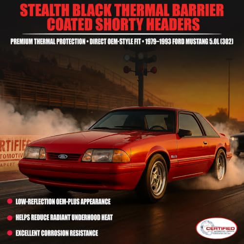 Black Shorty Headers 79-93 5.0L Ford Mustang Foxbody With Copper Gaskets - size: Black Thermal Coated Shortys 5.0L Fox Body