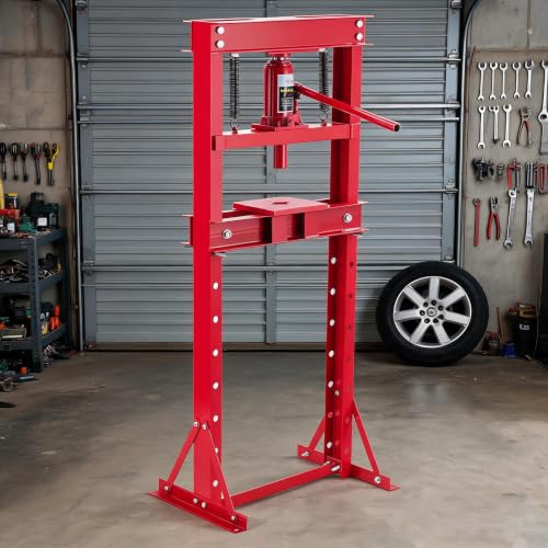 12 Ton h-Frame Hydraulic Press Heavy Duty Garage Floor Press with Plates - color: Red