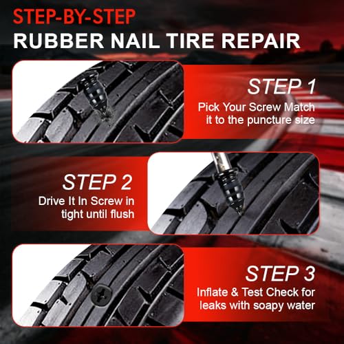 77Pcs Tire Plug Kit, Heavy Duty Tire Repair with Rubber Nails, Screw Plugs, T-Handle, Professional Fix a Flat Puncture Patch Tools Kit for Car, Motorcycle, Truck, UTV, ATV & Lawn Mower Tubeless - size: 77 Piece Set