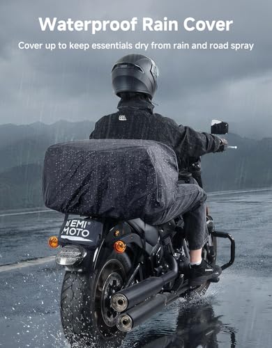 KEMIMOTO Motorcycle Travel Luggage Bags, 60L Expandable Large Capacity Motorcycle Tail Bag, Waterproof Rear Rack Trunk, Motor Pannier Bag with Rain Cover and Straps - size: 50-60L