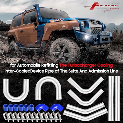 3 Inch Intercooler Kit Universal Aluminum Turbo Intercooler U-Pipe Kit with Coupler and T-Clamps DIY, Pipe Length 19.69" - Blue - size: 3 Inch-50cm