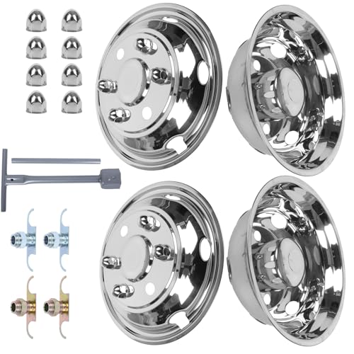 hightall 19.5“ Wheel Simulators 6 Lug 6 Vent Holes,Stainless Steel Hubcaps, Bolts On,Compatible with 1995-2025 Isuzu FRR/NPR/NQR/FSR Lo-Pro and Chevy GMC W4500/W5500 - size: 19.5"For Isuzu