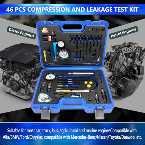 ZKTOOL 47PCS Compression & Leakage Test Kit for HDI, TDCi Pumpe Duse Engine - size: Standard 725 PSI | 46-Piece Kit