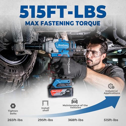 Dong Cheng 20V Brushless Impact Wrench, 670ft-lbs(910N.m) 1/2 Impact Gun - style: 1x4.0Ah Battery