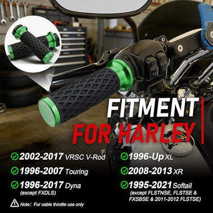 Green 1" Silicone Cable Throttle Grips with End Cap for Harley - color: Green