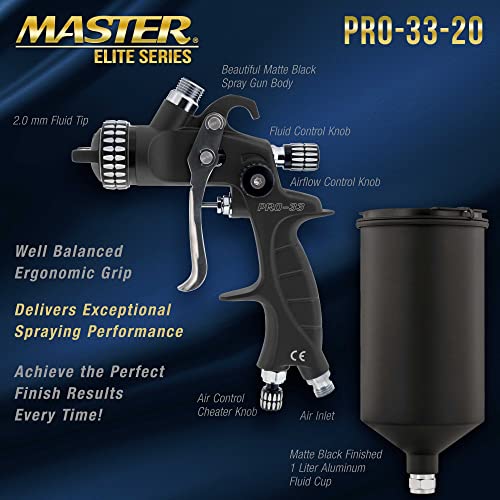 Master Elite High Performance PRO-33 HVLP Paint Sprayer Gun with 2.0mm Tip - size: 2.0mm