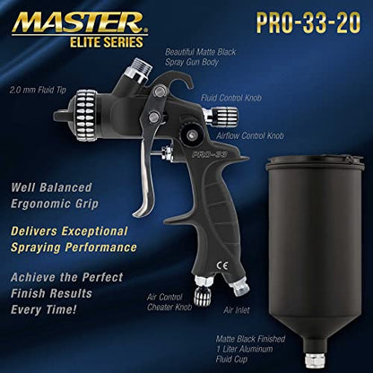 Master Elite High Performance PRO-33 HVLP Paint Sprayer Gun with 2.0mm Tip - size: 2.0mm