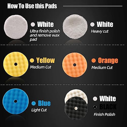 Buffing Polishing Pads, ZFE 7Pcs 6"(150mm) Waffle Foam Buffing Pads Polishing Pads Wool Pad Kit for 6Inch Backing Plate RO/DA/GA Car Polisher Boat Compounding, Polishing and Waxing - color: 7Pcs 6Inch Waffle Polishing Pad, size: 6 Inch (150mm)