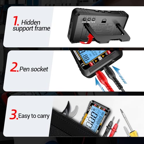 ANENG Digital Multimeter Tester,4000 Counts Voltage Tester,Auto-Ranging TRMS Volt Meter,Large LCD Ohm Meter Measures AC/DC Current,Voltage,Resistance, Diode,Continuity,Capacitance,Temperature - style: 613 Black Large Screen