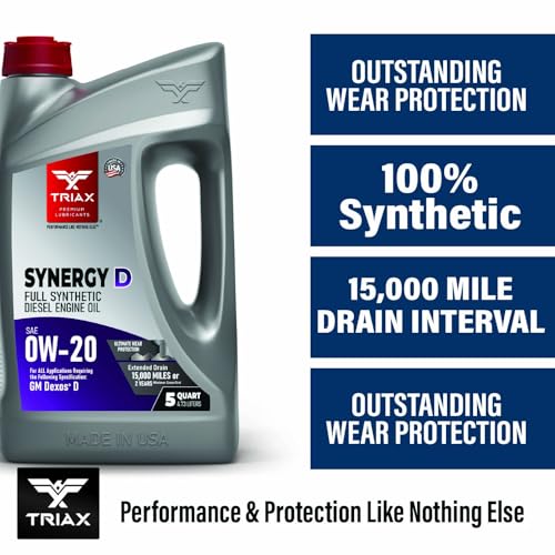 TRIAX Synergy D 0W-20 Full Synthetic Diesel Engine Oil | Compatible with ALL GM Dexos D Applications | Advanced Wear Protection and Soot Control (5 Quart - Pack of 3) - size: 5 Quart - 3 Pack