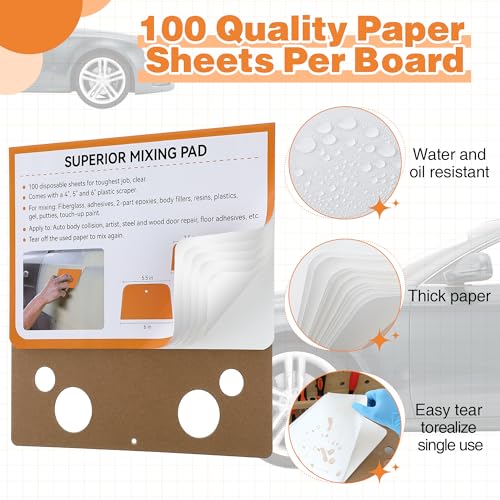 Saillong 9 Pcs Body Filler Mixing Board Kit, Mixing Pad, Scraper, Glove