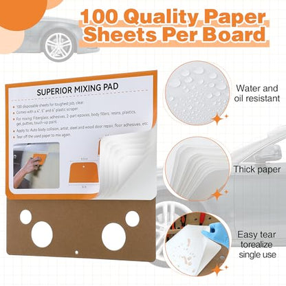 Saillong 9 Pcs Body Filler Mixing Board Kit, Mixing Pad, Scraper, Glove