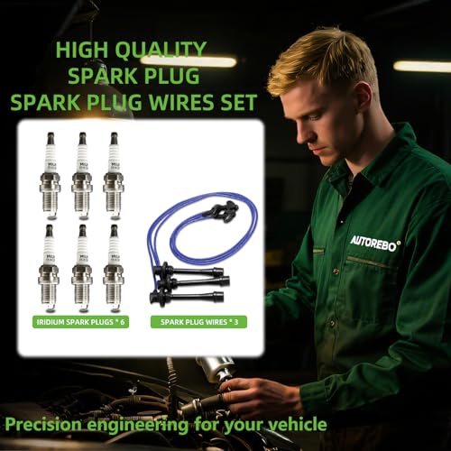 Set of 3 PCS Ignition Spark Plug Wires 19037-62050 4412 RC-TE66 & 6 Iridium Spark Plugs Set Compatible with Toyota 4Runner T100 Tundra Tacoma 1995-2004 V6 3.4L # replace 55916 936R 19037-62050 - size: 4412