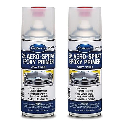 Eastwood 2K Epoxy Gray Primer | AeroSpray Catalyzed Technology | Durable Direct to Metal Epoxy Automotive | Performance Primer on Car Body Filler | 10-16 Sq Ft Coverage | 12 oz | 2 Pack - style: Epoxy Gray Primer - (2 Pack)