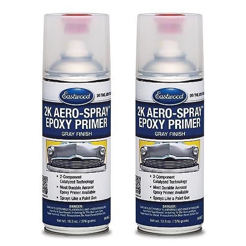 Eastwood 2K Epoxy Gray Primer | AeroSpray Catalyzed Technology | Durable Direct to Metal Epoxy Automotive | Performance Primer on Car Body Filler | 10-16 Sq Ft Coverage | 12 oz | 2 Pack - style: Epoxy Gray Primer - (2 Pack)