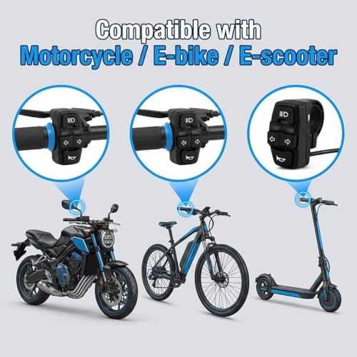 QWORK® 3 in 1 Motorcycle Handlebar Control Switch - Headlight, Turn Signal, Horn Mount on 22mm 7/8 Inch Handlebar for Motorbike, Electric Bike, E-Scooter