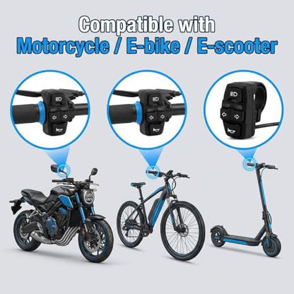 QWORK® 3 in 1 Motorcycle Handlebar Control Switch - Headlight, Turn Signal, Horn Mount on 22mm 7/8 Inch Handlebar for Motorbike, Electric Bike, E-Scooter