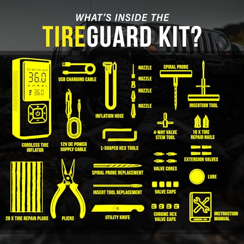 EVERLIT All-in-One Tire Repair Kit with Air Compressor – 150 PSI Portable Cordless Tire Inflator & Plug Kit – Flat Tire Emergency Roadside Kit for Car, SUV, Truck & Motorcycle Fast Repair & Inflation