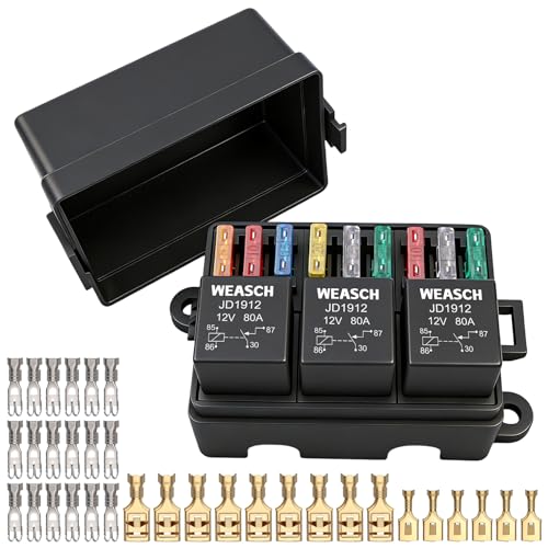 12V 9 Way Fuse Relay Box, 3x4-Pin 80Amp Relays and 9 ATC/ATO Blade Fuse Slots, for Cars Truck Marine Boat Jeep - size: 80A 3 Relay 9 Fuses, style: Box