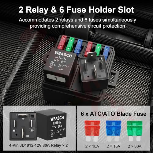 12V 6 Way Pre-Wired Fuse Relay Box Kit with 2 x 80A 4-Pin Relays