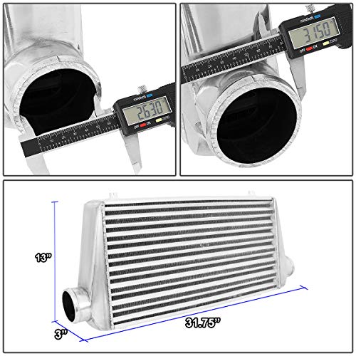 DNA Motoring ITCL-JL-003 31"x13"x3" Tube&Fin FMIC Aluminum Front Mount Intercooler,Metallic