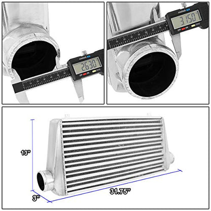 DNA Motoring ITCL-JL-003 31"x13"x3" Tube&Fin FMIC Aluminum Front Mount Intercooler,Metallic