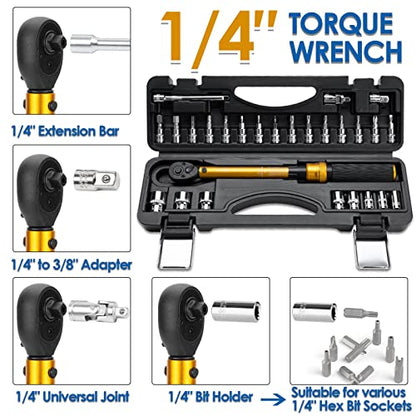YIYEIE 1/4 Inch Drive Bike Torque Wrench, 1-25 Nm (10-222.5 in.lb) - size: 1/4″ 27PCS