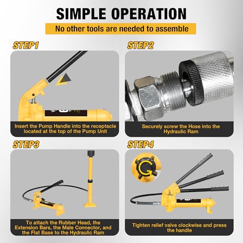 YELLOW JACKET 6 ton Porta Power Kit Hydraulic Ram Jack Pusher Puller Auto Body Frame Repair Tool with Blow Mold Carrying Storage Case for Car Repair,Truck,Farm - size: 6 Ton