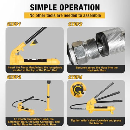 YELLOW JACKET 6 ton Porta Power Kit Hydraulic Ram Jack Pusher Puller Auto Body Frame Repair Tool with Blow Mold Carrying Storage Case for Car Repair,Truck,Farm - size: 6 Ton