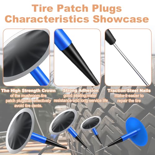 Tire Repair Patch Tool Kit Includes 24PCS Tire Patch Plugs(1.42"&1.81"&2.36"),Tire Patch Roller,Tungsten Buffing Wheel and Twist Drill Bits,Tire Patch Kit for Vehicles