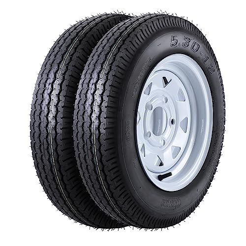 GarveeTech 5.30-12 5.30x12 530-12 5.30-12 Trailer Tires with 12 in Rims, 2 Pack 5.30 12 Tire 5 Lug on 4.5 in, Load Range C, 6PR, Muti Function Lawn Mower & Tractor Turf & Boat Tire - size: 5.30-12, style: 5 lug