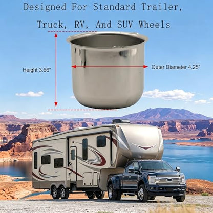 4.25 Inch Sliver Wheel Center Caps Compatible with Trailer Truck RV SUV Wheel Rims, 4Pcs Steel Chrome Push Through Trailer Center Caps, 3.66 Inch Height (4.25in) - size: 4.25in