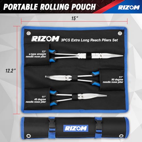 Rizom 3-Piece Long Needle Nose Pliers Set, 13'' Double Jointed Long Pliers - size: 3PCS