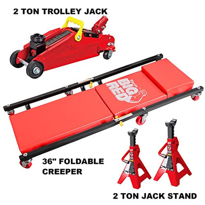 BIG RED T82040 Torin Hydraulic Trolley Floor Service/Floor Combo with 2 Jack Stands and Rolling Garage/Shop Creeper, 2 Ton (4,000 lb) Capacity, Red - size: 2 Ton (4,000 lb) 3pcs Combo